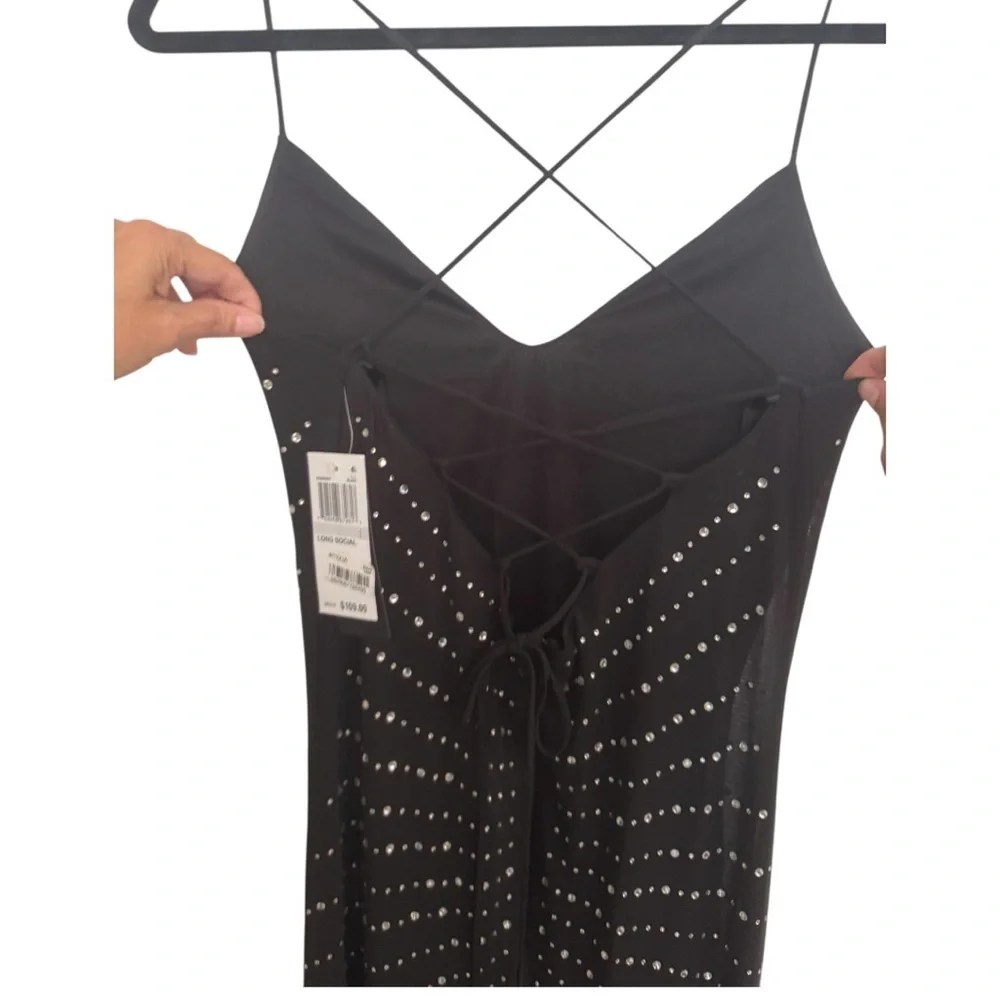 NWT City Studio Black Rhinestone Spaghetti Strap Gown